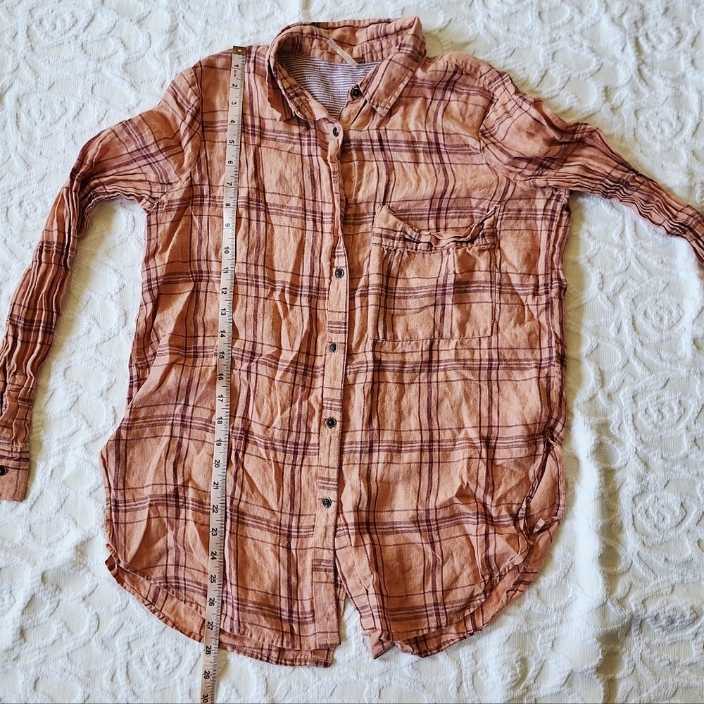 Free People Linen Plaid Button Down Shirt XSmall XS - Picture 9 of 10